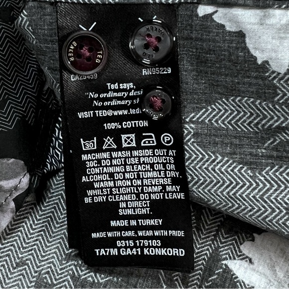 TED BAKER LONDON Long Sleeve Grey Pink Black Floral Shirt Men's XL - Picture 15 of 16